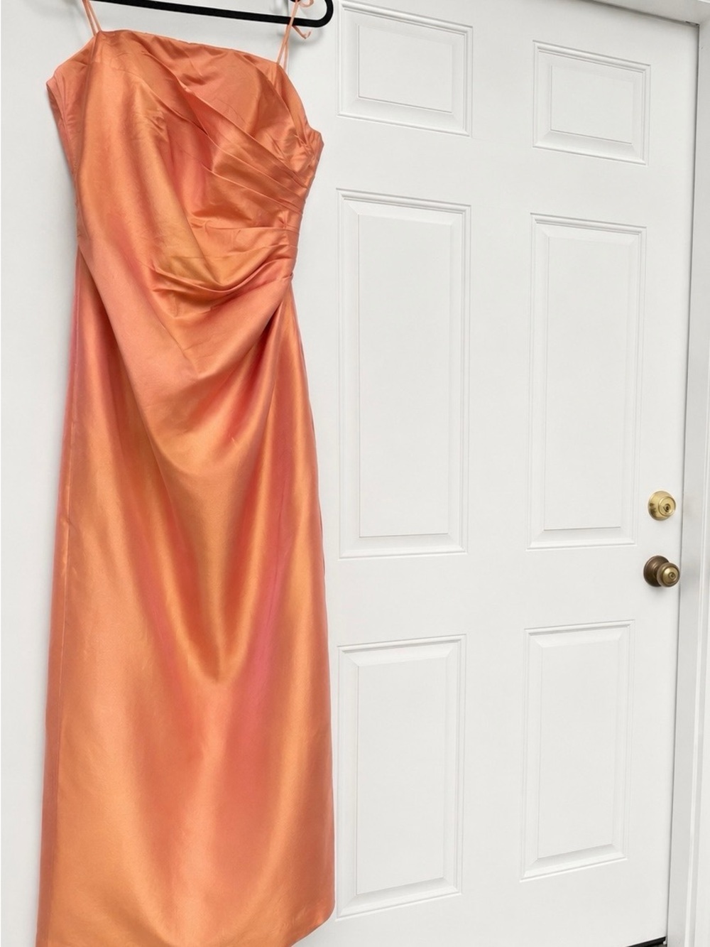JS Collections Peach-Orange Satin Spaghetti-Strap Maxi Dress